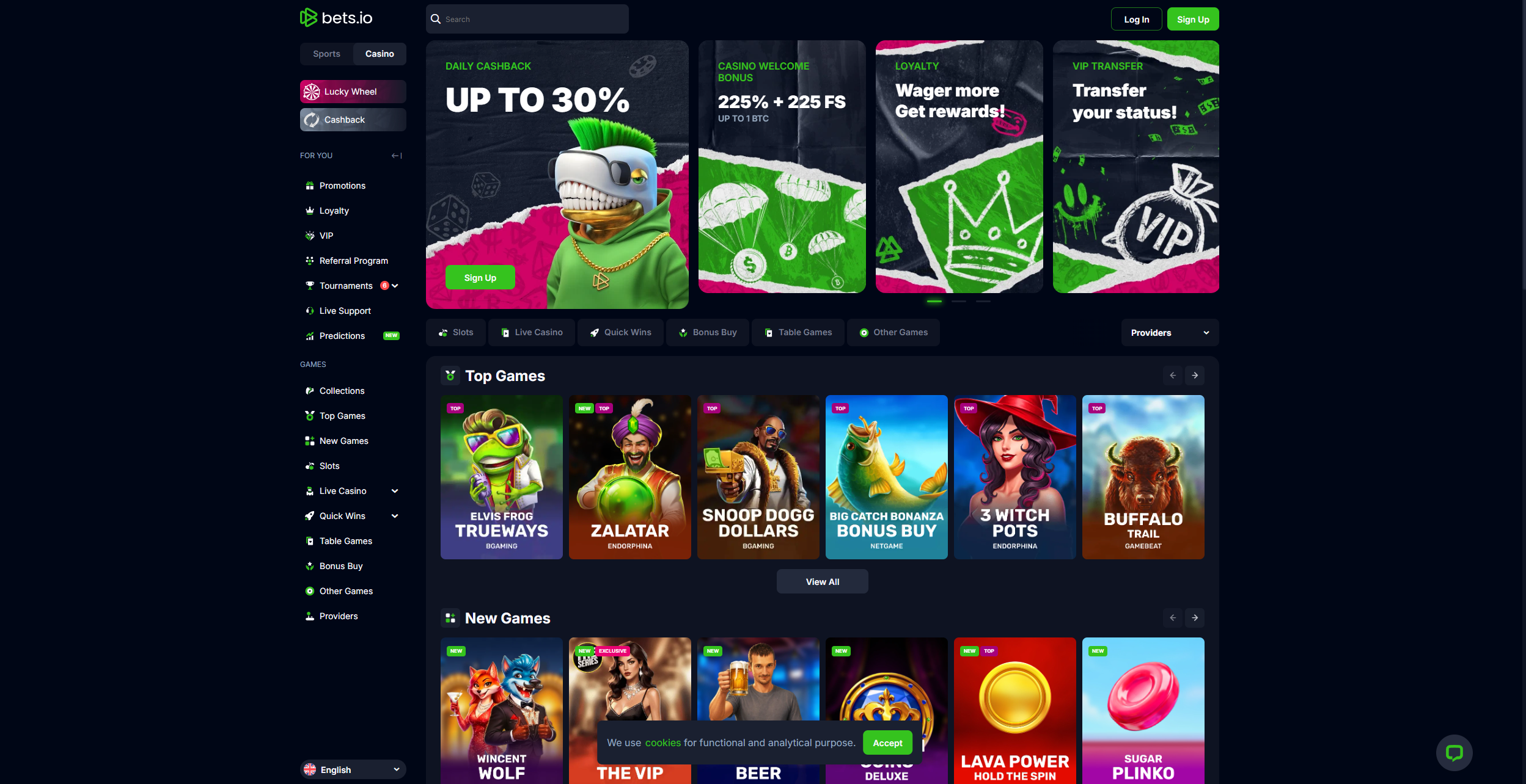 Bets.io homepage overview