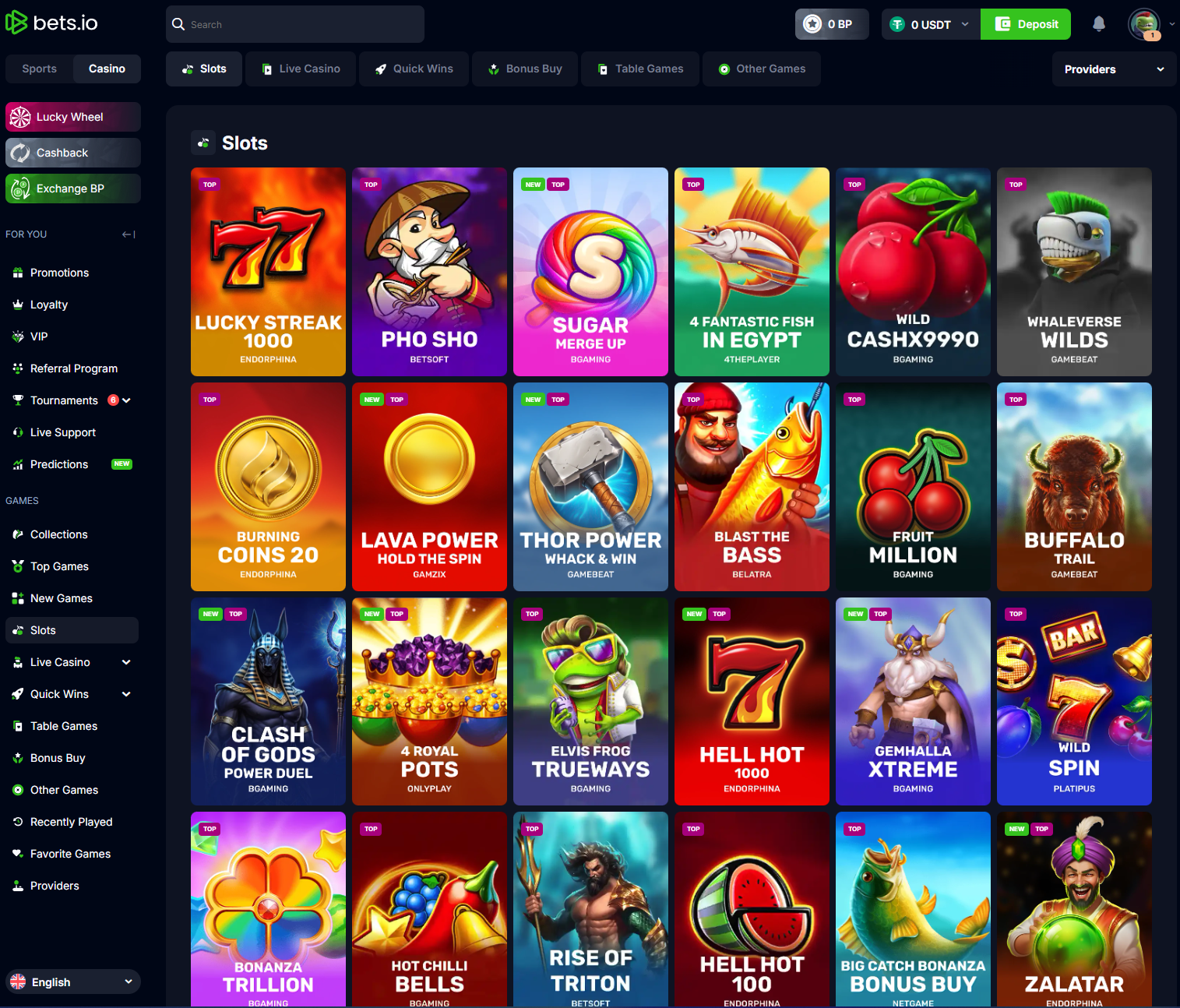Bets.io slots lobby