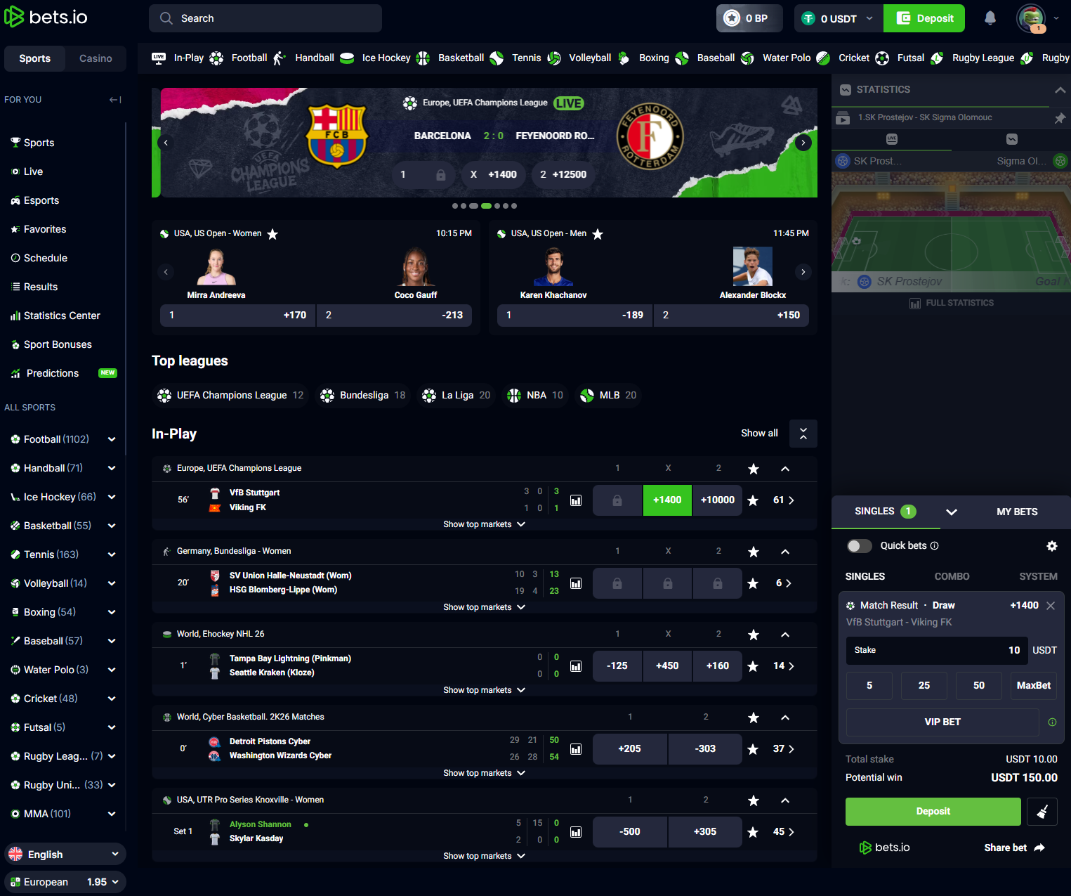 Bets.io sportsbook section