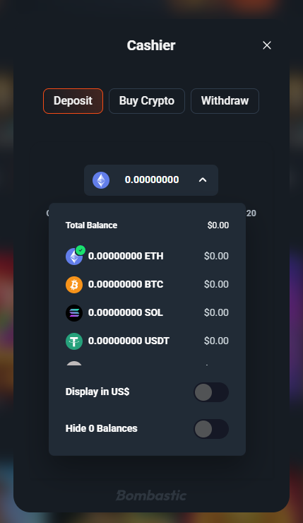 Bombastic crypto deposit section