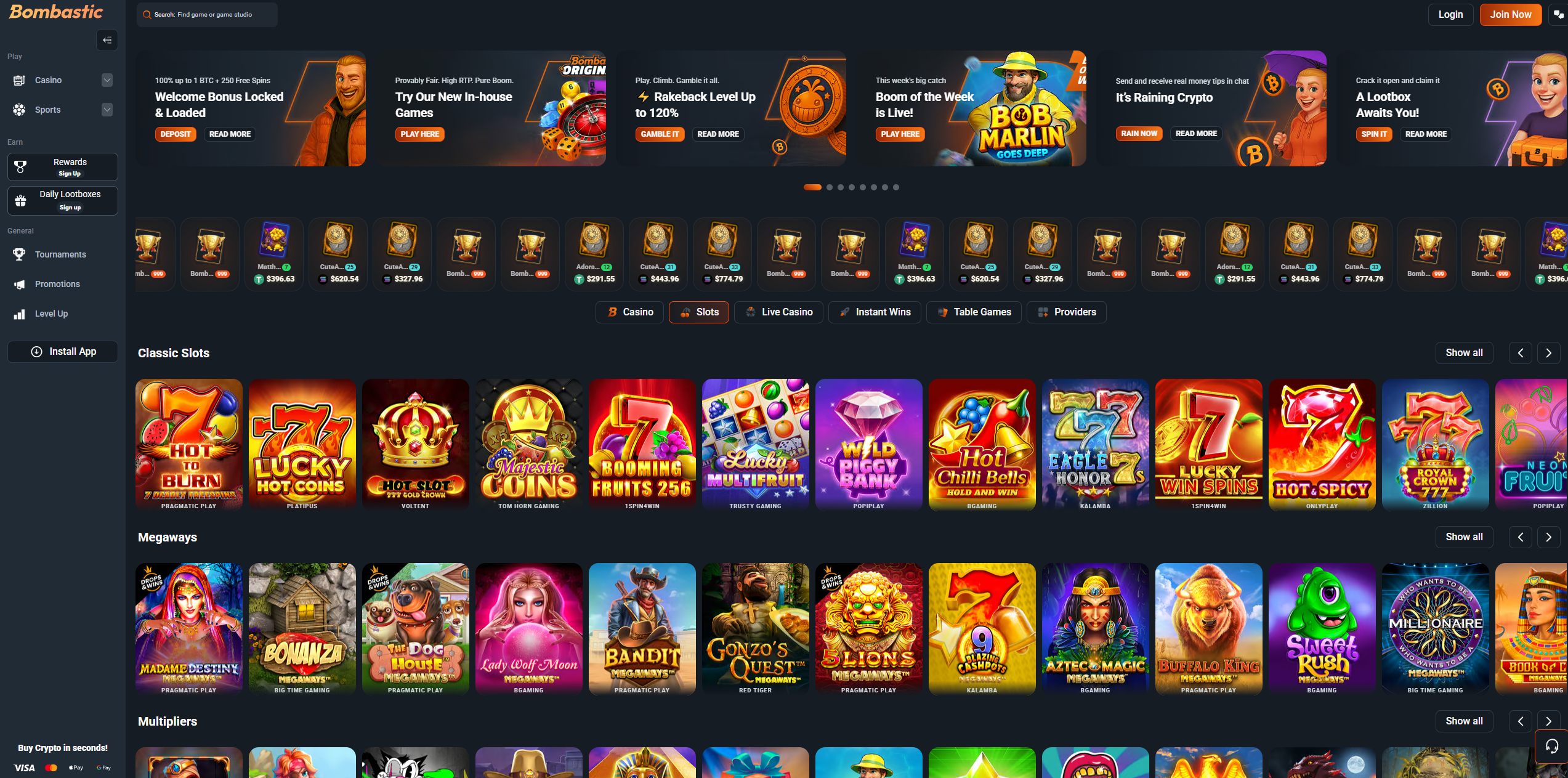 Bombastic crypto casino lobby