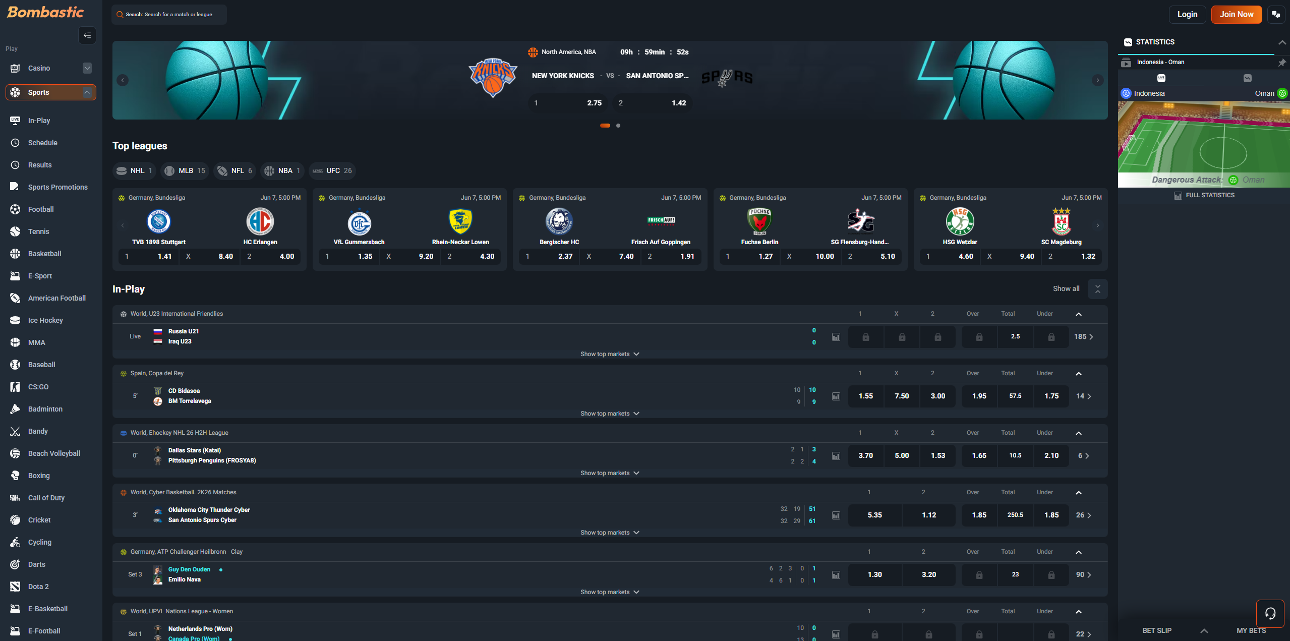 Bombastic sportsbook interface