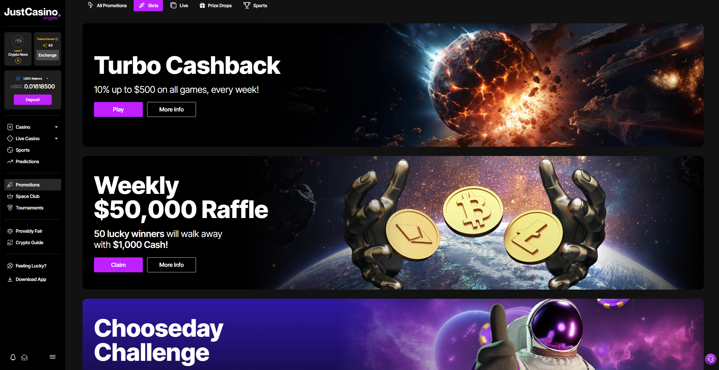 JustCasino promotions and bonus campaigns page