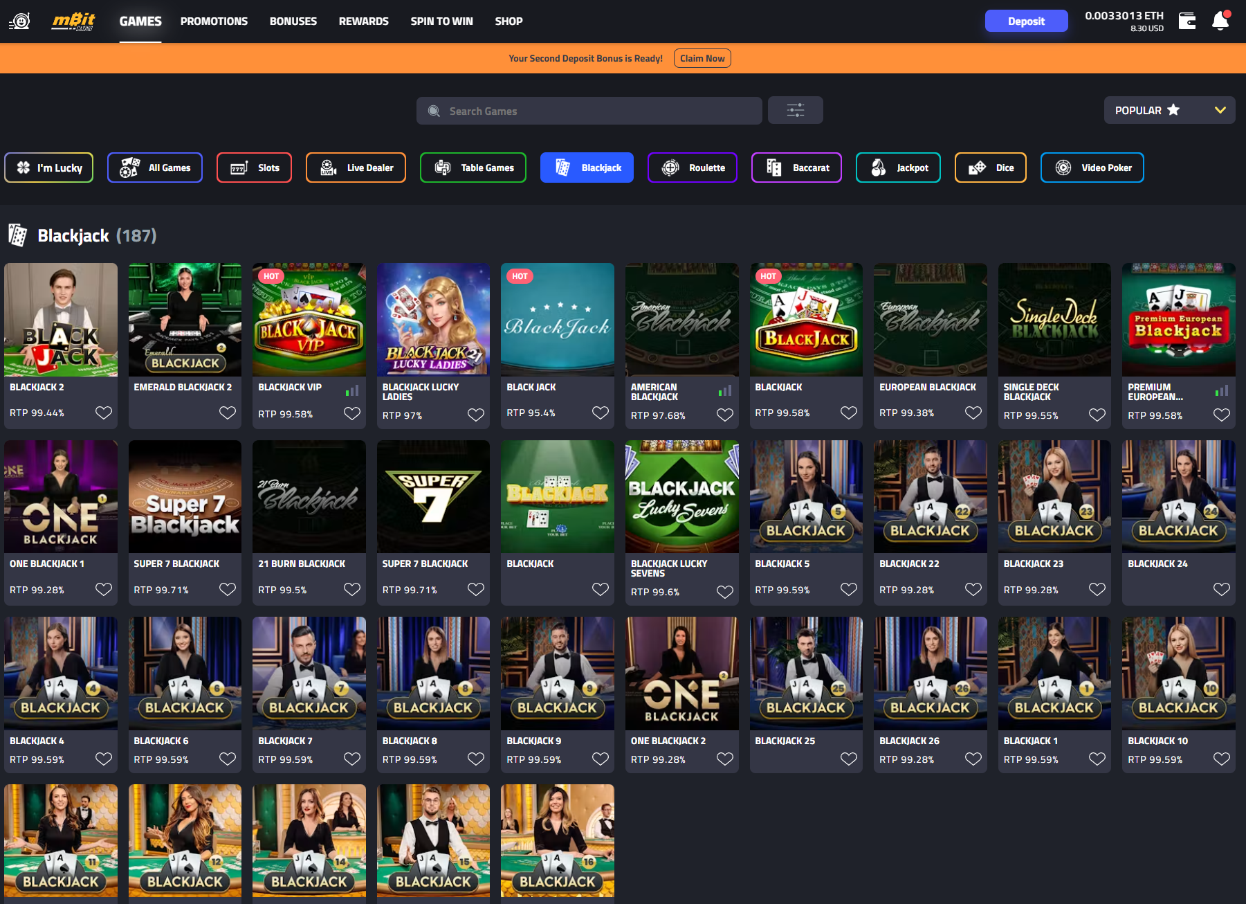 mBit Casino blackjack games