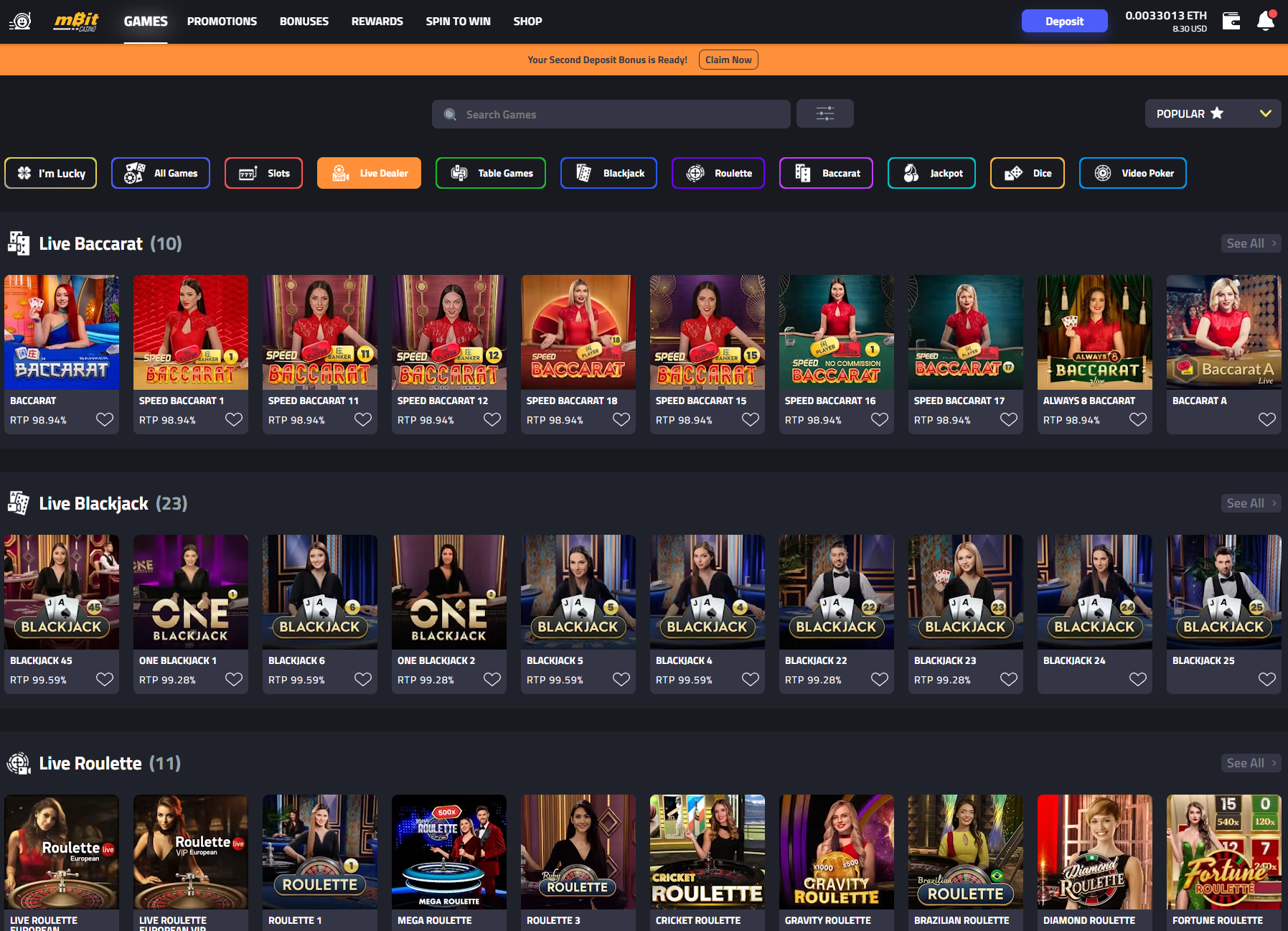 mBit Casino live dealer games