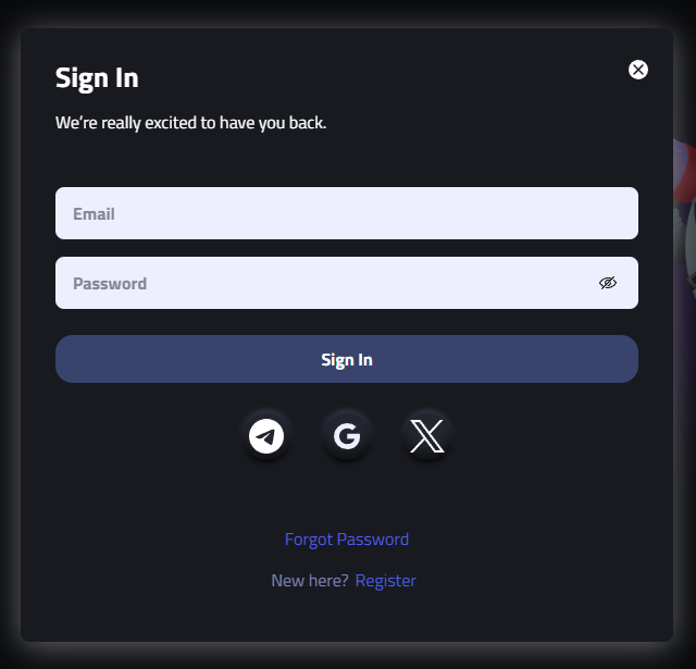 mBit Casino login window