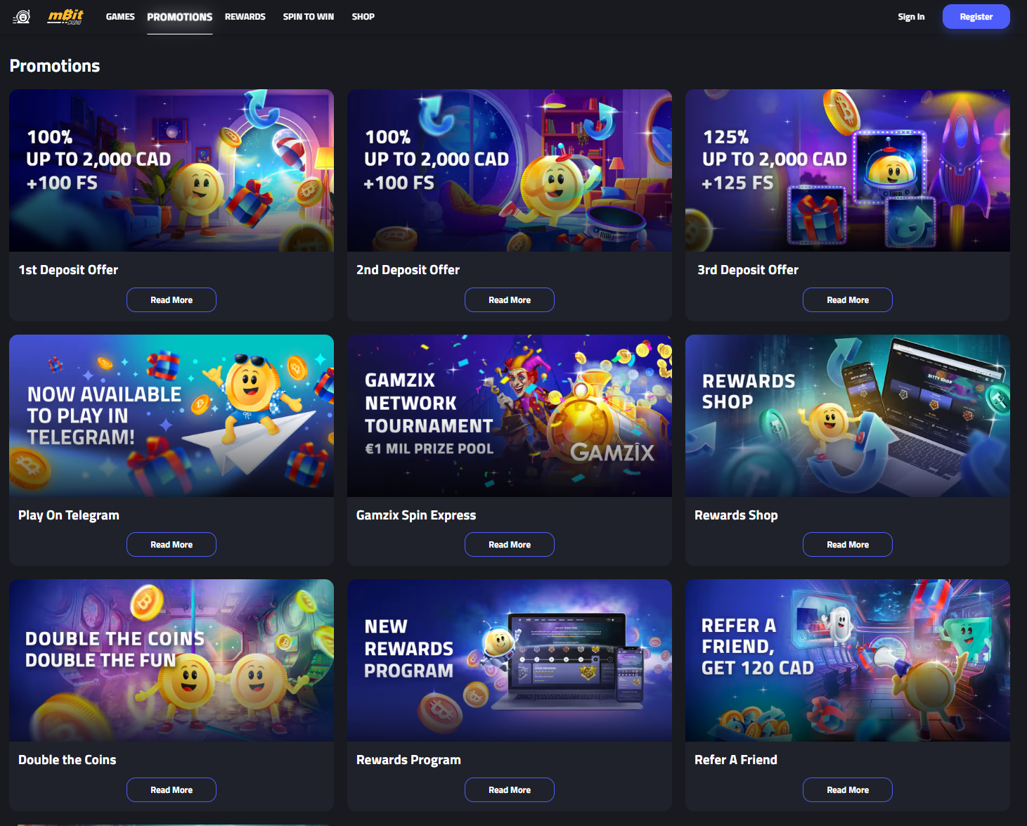 mBit Casino promotions page