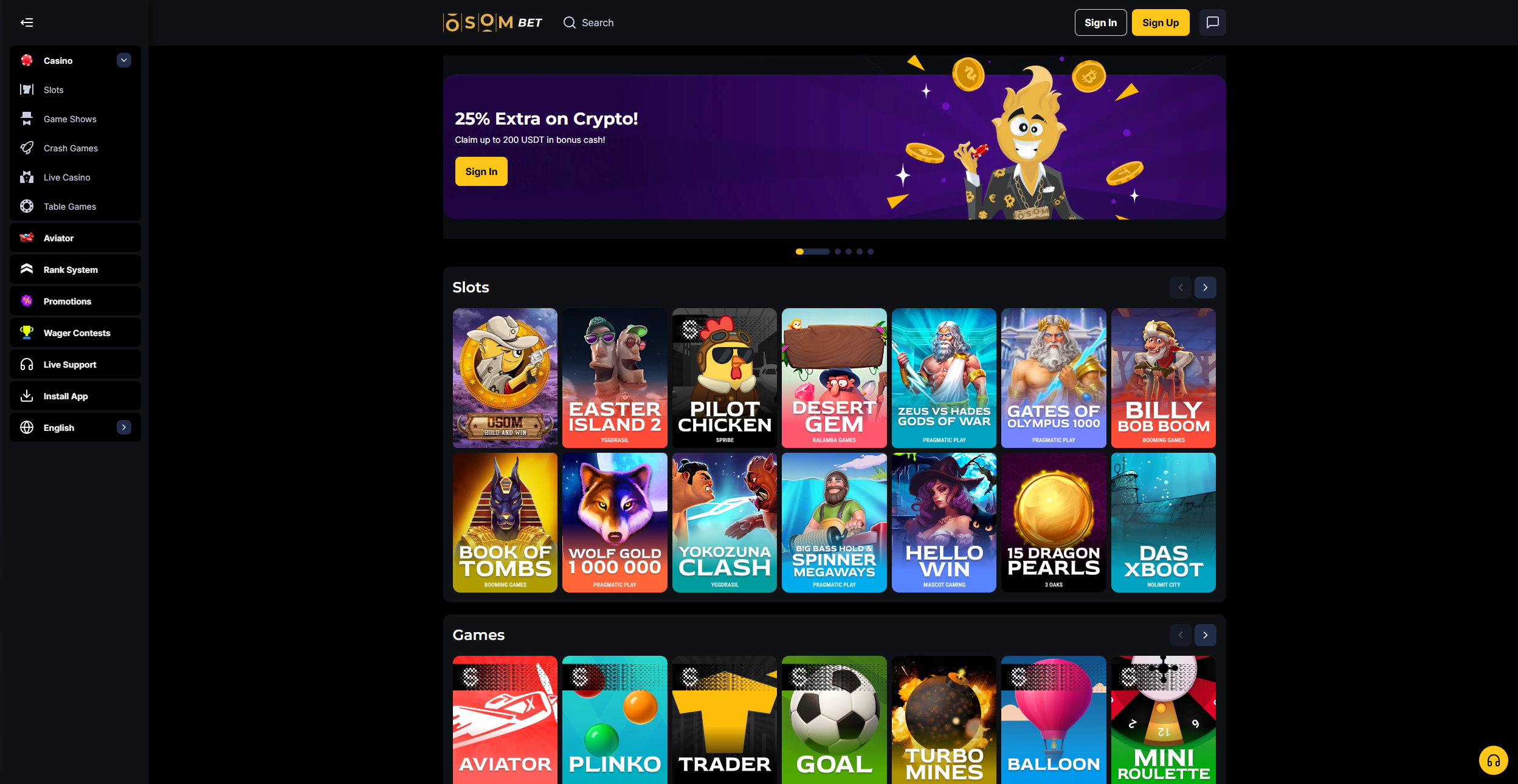 Osombet homepage overview