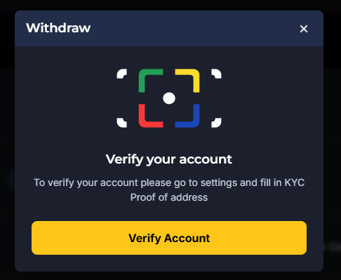 Osombet full KYC required notice during withdrawal