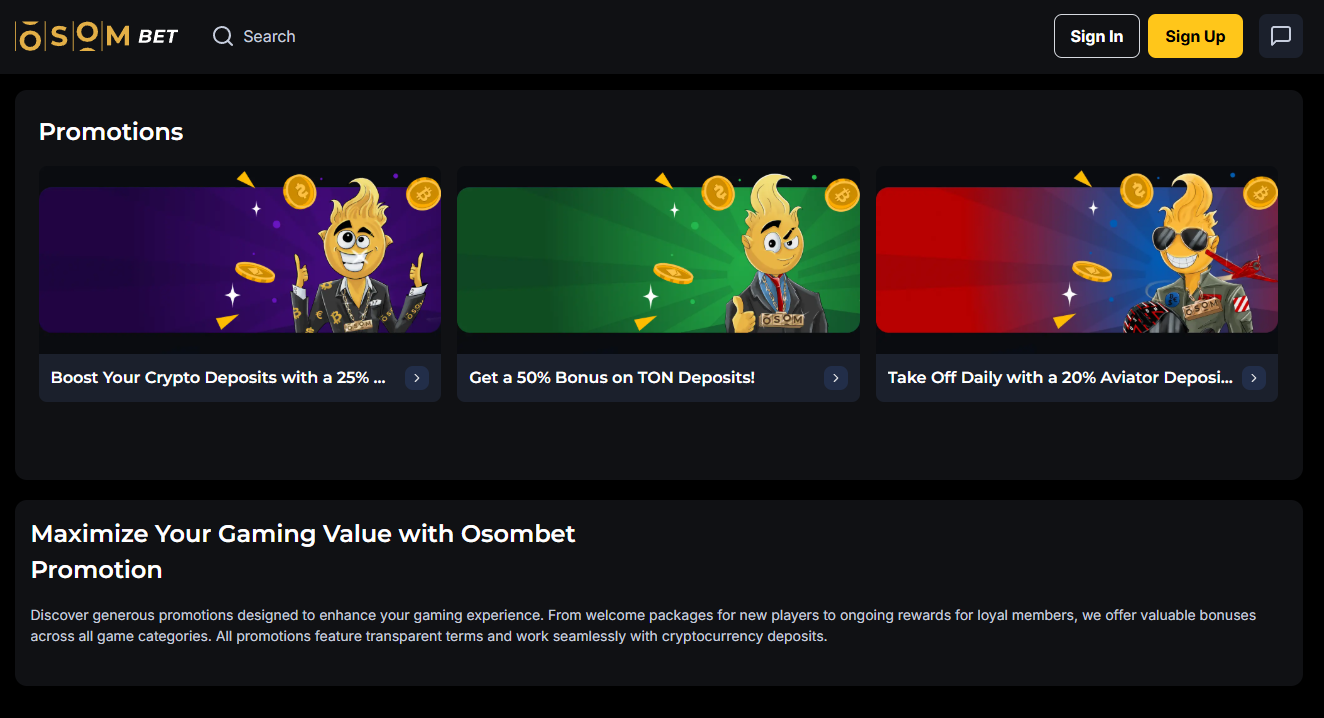 Osombet promotions page