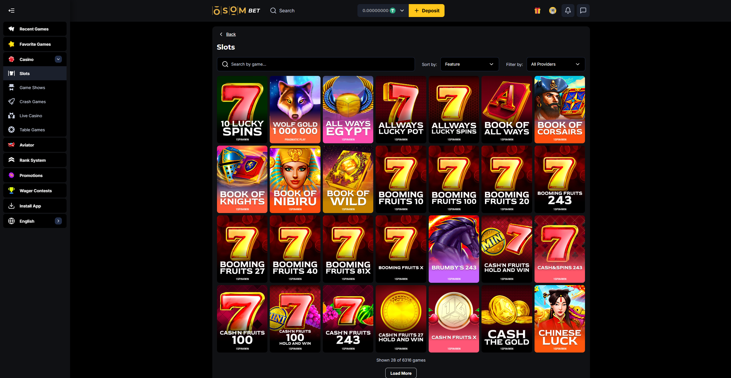 Osombet slots lobby