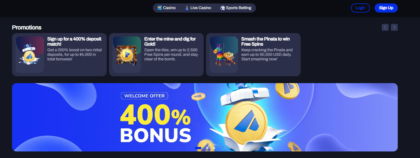 PeakBet promotions and bonuses section