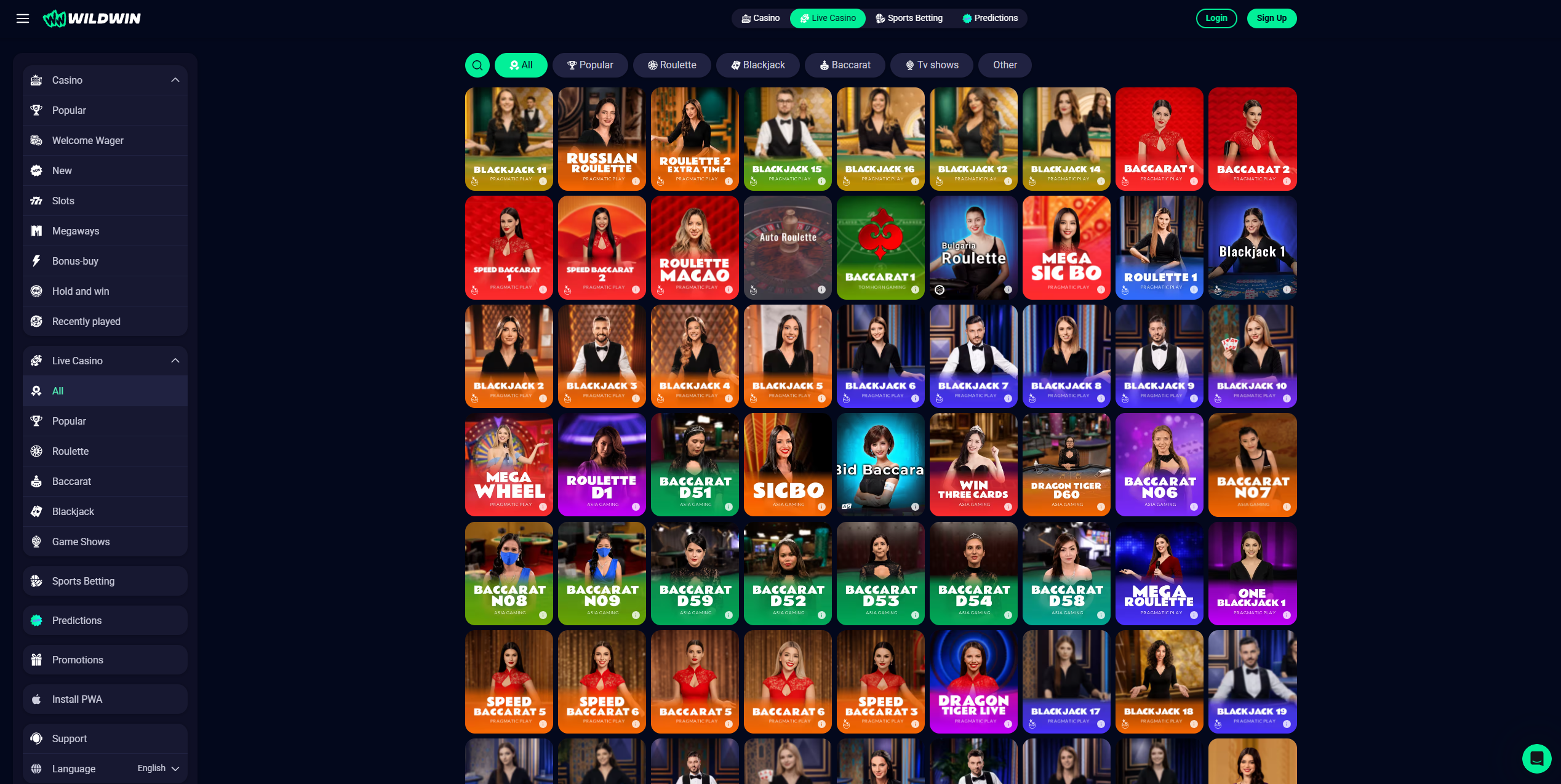 WildWin Casino live dealer games