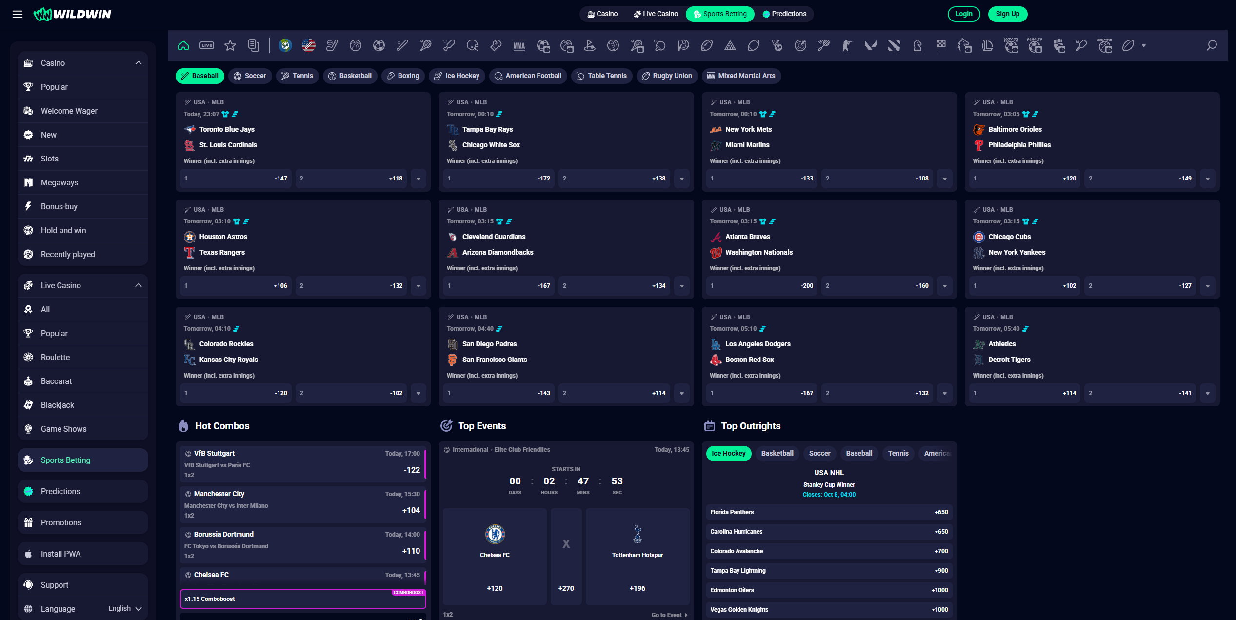 WildWin Casino featured and sports-style markets