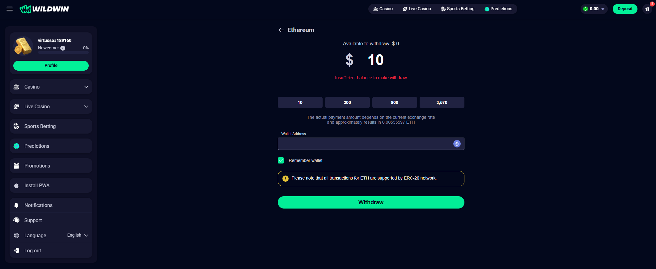 WildWin withdrawal request window